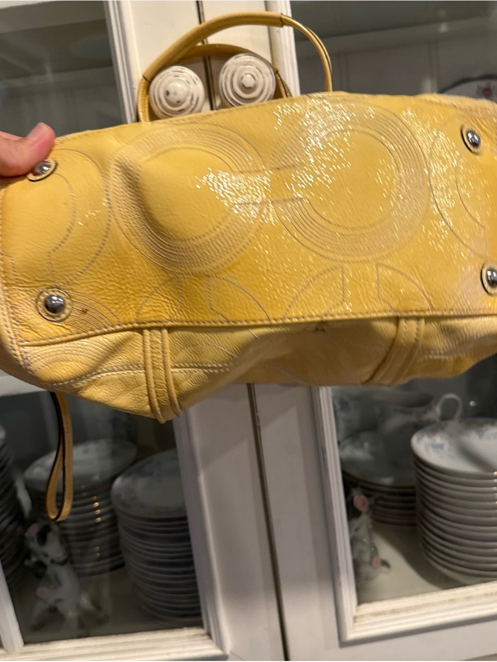 Coach Vintage Stitched Yellow Patent Leather Shoulder Purse - Picture 2 of 10